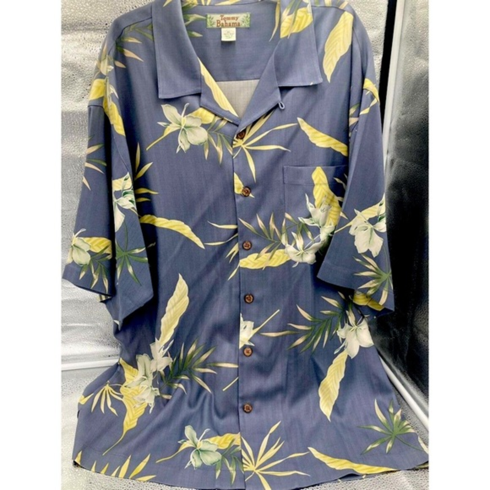 Tommy Bahama Blue Green Yellow Tropical Shirt Men's Size‎ X-Large 100% Silk